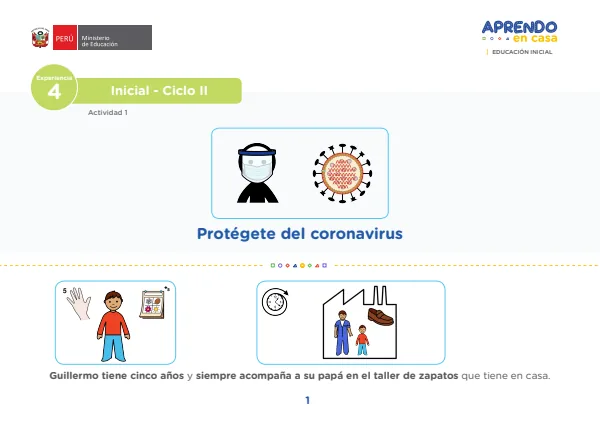Historia: Protégete del coronavirus. Inicial 3 a 5 años - pictograma (MINEDU) PDF 1 Portada de Historia: Protégete del coronavirus. Inicial 3 a 5 años - pictograma - MINEDU