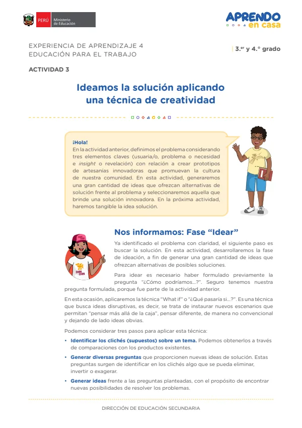Ideamos la solución aplicando una técnica de creatividad - Secundaria (MINEDU) PDF 1 Portada de Ideamos la solución aplicando una técnica de creatividad - Secundaria - MINEDU