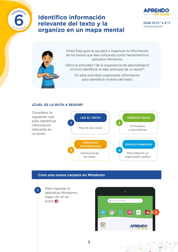 Identifico información relevante de un texto en un mapa mental Ciclo VI Comunicación (MINEDU) PDF 1 Portada de Identifico información relevante de un texto en un mapa mental Ciclo VI Comunicación - Secundaria - MINEDU