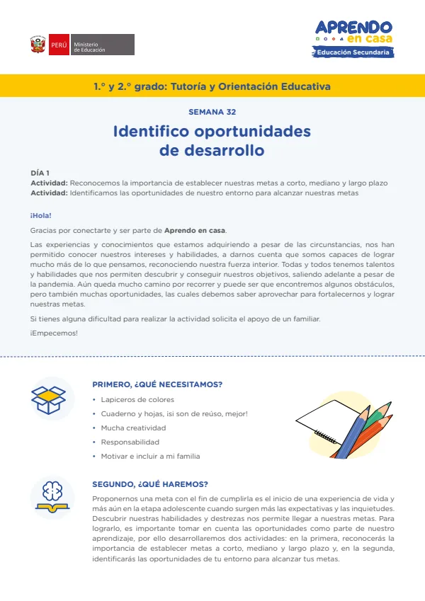 Identifico oportunidades de desarrollo - Secundaria (MINEDU) PDF 1 Portada de Identifico oportunidades de desarrollo - Secundaria - MINEDU