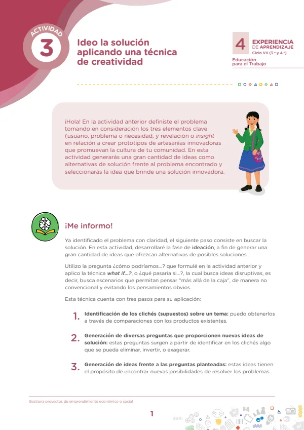 Ideo la solución aplicando una técnica de creatividad - Secundaria (MINEDU) PDF 1 Portada de Ideo la solución aplicando una técnica de creatividad - Secundaria - MINEDU