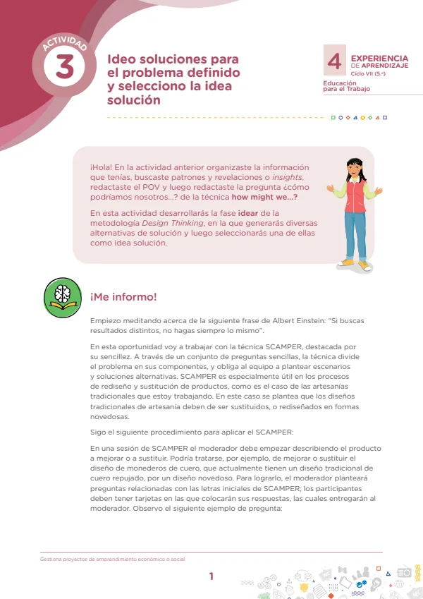 Ideo soluciones para el problema definido y selecciono la idea solución, Actividad 3 (MINEDU) PDF 1 Portada de Ideo soluciones para el problema definido y selecciono la idea solución, Actividad 3 - 5.º grado de Secundaria - MINEDU