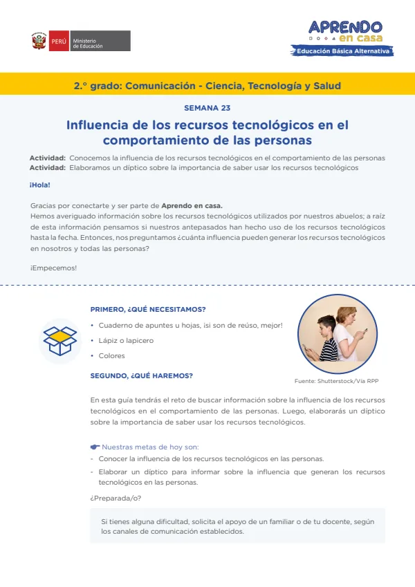Influencia de los recursos tecnológicos en el comportamiento de las personas (MINEDU) PDF 1 Portada de Influencia de los recursos tecnológicos en el comportamiento de las personas - Educación Básica Alternativa (EBA) - MINEDU