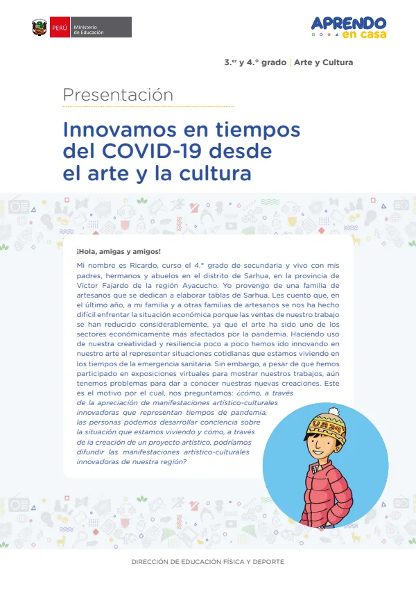Innovamos en tiempos del COVID-19 desde el arte y la cultura , 3.er y 4. grado (MINEDU) PDF 1 Portada de Innovamos en tiempos del COVID-19 desde el arte y la cultura , 3.er y 4. grado - MINEDU