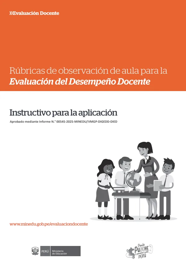 Instructivo para la aplicación. Rúbricas de observación de aula para la Evaluación del Desempeño Docente (MINEDU) PDF 1 Portada de Instructivo para la aplicación. Rúbricas de observación de aula para la Evaluación - Guías docentes - MINEDU