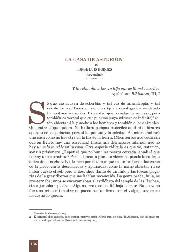 La casa de Asterión: 1949. Jorge Luis Borges - 2.° grado de Secundaria (MINEDU) PDF 1 Portada de La casa de Asterión: 1949. Jorge Luis Borges - 2.° grado de Secundaria - MINEDU