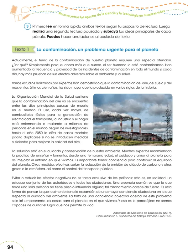 La contaminación, un problema urgente para el planeta - 6.° grado de Primaria (MINEDU) PDF 1 Portada de La contaminación, un problema urgente para el planeta - 6.° grado de Primaria - MINEDU