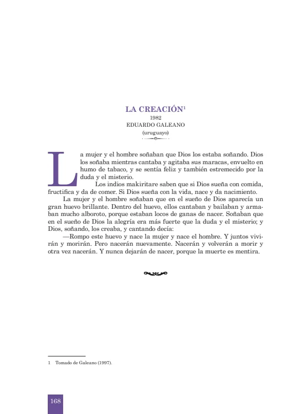 La creación: 1982. Eduardo Galeano - 4.° grado de Secundaria (MINEDU) PDF 1 Portada de La creación: 1982. Eduardo Galeano - 4.° grado de Secundaria - MINEDU