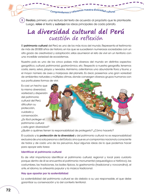 La diversidad cultural del Perú cuestión de reflexión - 5.° grado de Primaria (MINEDU) PDF 1 Portada de La diversidad cultural del Perú cuestión de reflexión - 5.° grado de Primaria - MINEDU