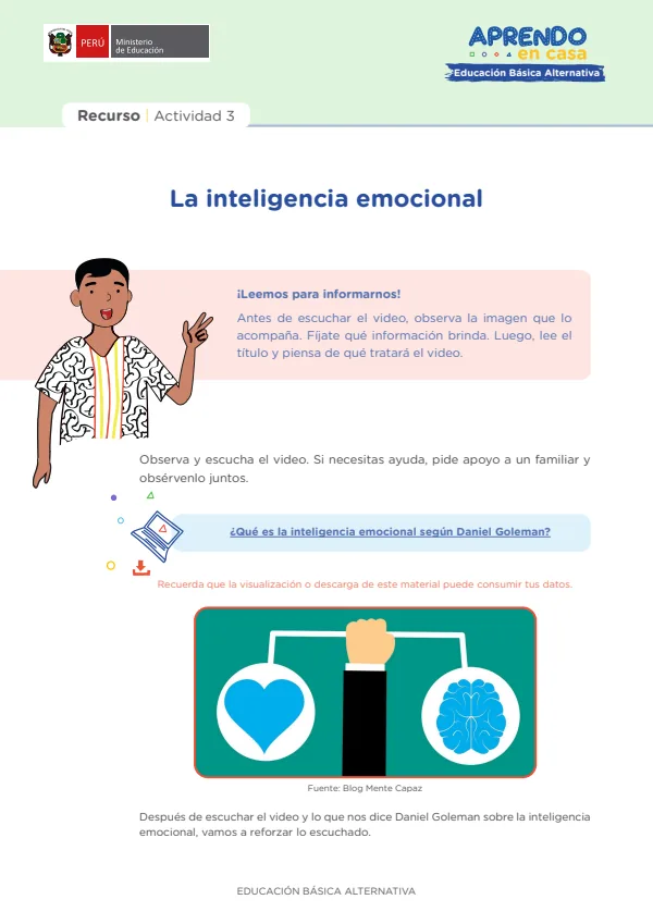 La inteligencia emocional - Educación Inicial (MINEDU) PDF 1 Portada de La inteligencia emocional - Educación Inicial - Educación Básica Alternativa (EBA) - MINEDU