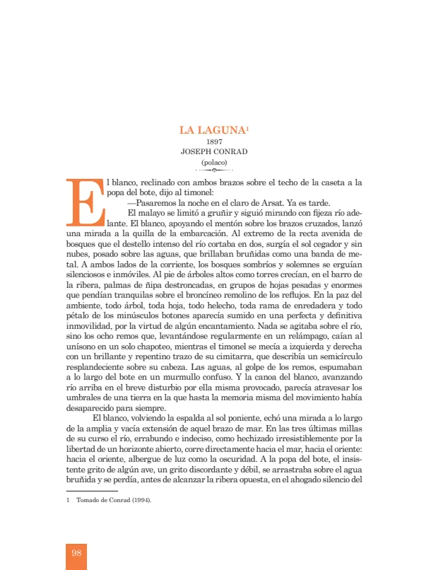 La laguna: 1897. Joseph Conrad - 5.° grado de Secundaria (MINEDU) PDF 1 Portada de La laguna: 1897. Joseph Conrad - 5.° grado de Secundaria - MINEDU