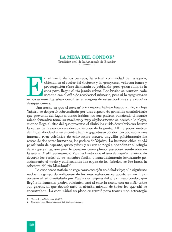 La mesa del cóndor. Tradición oral de la Amazonía de Ecuador - 5.° grado de Secundaria (MINEDU) PDF 1 Portada de La mesa del cóndor. Tradición oral de la Amazonía de Ecuador - 5.° grado de Secundaria - MINEDU
