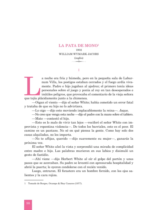 La pata de mono: 1902. William Wymark Jacobs - 2.° grado de Secundaria (MINEDU) PDF 1 Portada de La pata de mono: 1902. William Wymark Jacobs - 2.° grado de Secundaria - MINEDU
