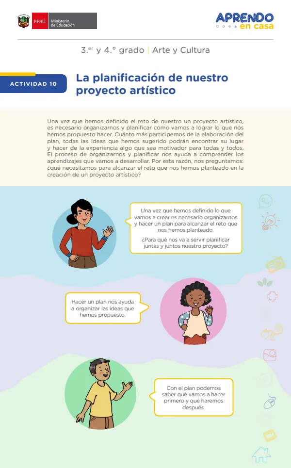 La planificación de nuestro proyecto artístico. 3.er y 4. grado (MINEDU) PDF 1 Portada de La planificación de nuestro proyecto artístico. 3.er y 4. grado - MINEDU
