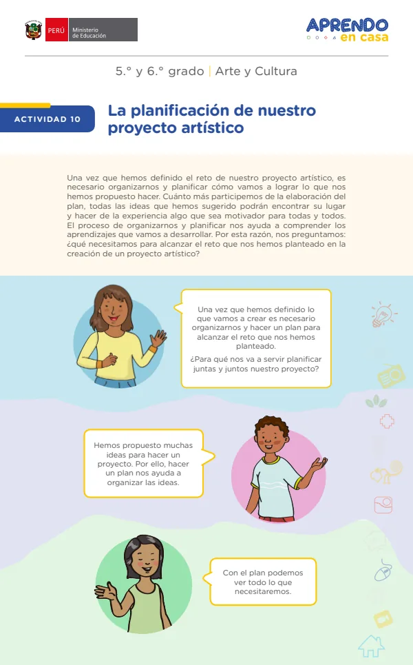 La planificación de nuestro proyecto artístico. 5. y 6. grado (MINEDU) PDF 1 Portada de La planificación de nuestro proyecto artístico. 5. y 6. grado - MINEDU