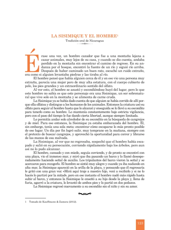 La sisimique y el hombre: Tradición oral de Nicaragua - 5.° grado de Secundaria (MINEDU) PDF 1 Portada de La sisimique y el hombre: Tradición oral de Nicaragua - 5.° grado de Secundaria - MINEDU