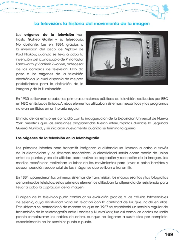 La televisión: la historia del movimiento de la imagen - 5.° grado de Primaria (MINEDU) PDF 1 Portada de La televisión: la historia del movimiento de la imagen - 5.° grado de Primaria - MINEDU