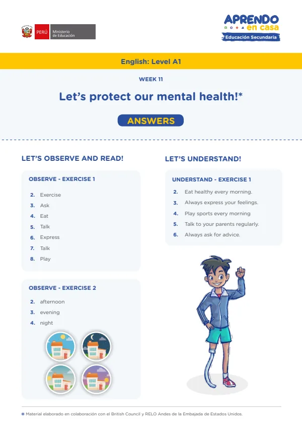 Learning experience W11: Let's protect our mental health!, English: Level A1, Activity: Mental health (MINEDU) PDF 1 Portada de Learning experience W11: Let's protect our mental health!, English: Level A1, Activity - 4.º grado de Secundaria - MINEDU