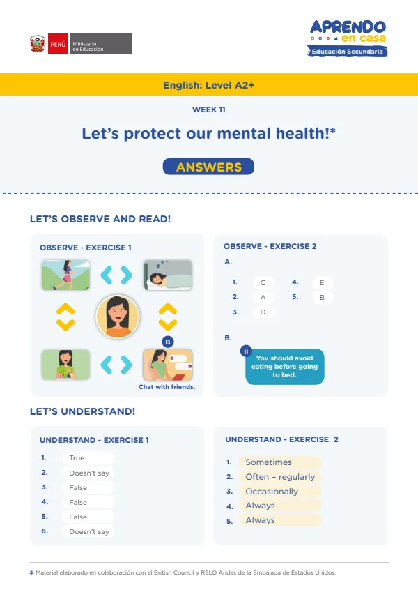 Learning experience W11: Let's protect our mental health!, English: Level A2+ (MINEDU) PDF 1 Portada de Learning experience W11: Let's protect our mental health!, English: Level A2+ - 5.º grado de Secundaria - MINEDU