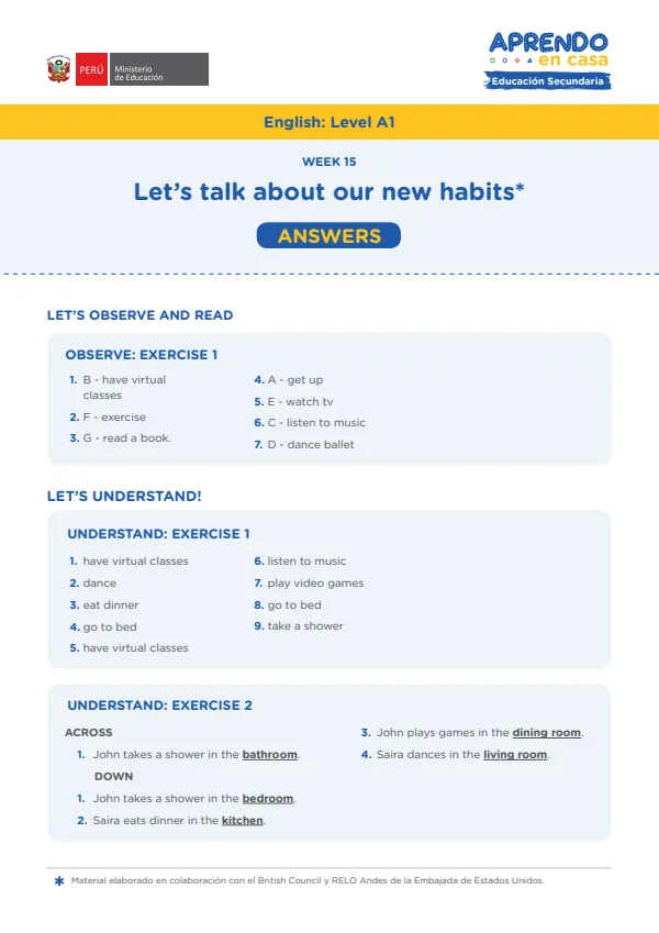 Learning experience W15: Let's talk about our new habits, English: Level A1, Activity: My new normal (MINEDU) PDF 1 Portada de Learning experience W15: Let's talk about our new habits, English: Level A1, Activity - 3.º grado de Secundaria - MINEDU