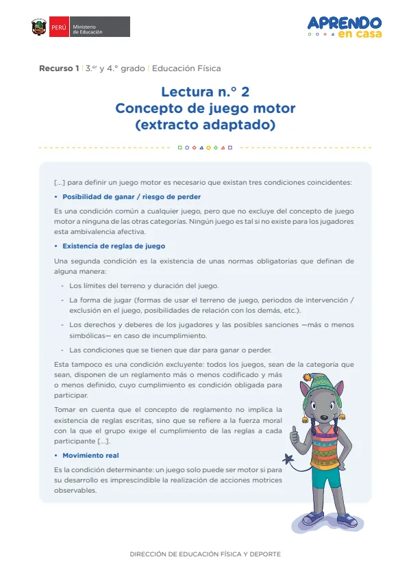 Lectura n. 2 Concepto de juego motor - Secundaria (MINEDU) PDF 1 Portada de Lectura n. 2 Concepto de juego motor - Secundaria - MINEDU