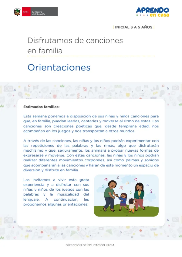 Leemos Juntos: Disfrutamos de canciones en familia. Inicial 3 a 5 años (MINEDU) PDF 1 Portada de Leemos Juntos: Disfrutamos de canciones en familia. Inicial 3 a 5 años - Aprendo en Casa - MINEDU