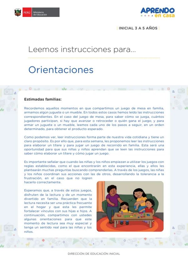 Leemos Juntos: Orientaciones Leemos instrucciones para.... Inicial 3 a 5 años (MINEDU) PDF 1 Portada de Leemos Juntos: Orientaciones Leemos instrucciones para.... Inicial 3 a 5 años - Aprendo en Casa - MINEDU