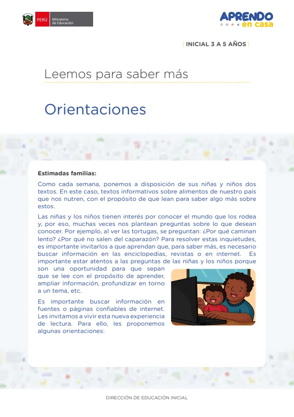 Leemos Juntos: Orientaciones ¡Leemos para saber más. Inicial 3 a 5 años (MINEDU) PDF 1 Portada de Leemos Juntos: Orientaciones ¡Leemos para saber más. Inicial 3 a 5 años - Aprendo en Casa - MINEDU