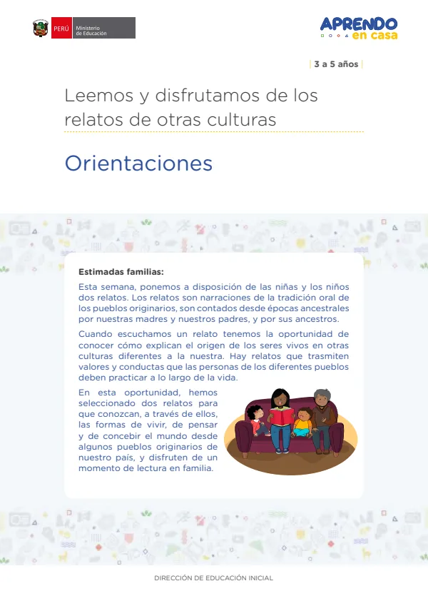 Leemos Juntos: Orientaciones Leemos y disfrutamos de los relatos de otras culturas. Inicial 3 a 5 años (MINEDU) PDF 1 Portada de Leemos Juntos: Orientaciones Leemos y disfrutamos de los relatos de otras culturas - Aprendo en Casa - MINEDU