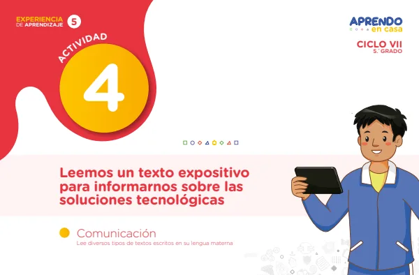 Leemos un texto expositivo para informarnos sobre las soluciones tecnológicas - 5.° grado de Secundaria (MINEDU) PDF 1 Portada de Leemos un texto expositivo para informarnos sobre las soluciones tecnológicas - 5.° - 5.º grado de Secundaria - MINEDU