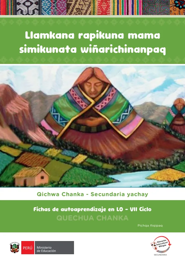 Llamkana rapikuna mama simikunata wiñarichinanpaq - Fichas de autoaprendizaje en LO de Comunicación del VII Ciclo (5.) de Secundaria (MINEDU) PDF 1 Portada de Llamkana rapikuna mama simikunata wiñarichinanpaq - Fichas de autoaprendizaje en LO - 5.º grado de Secundaria - MINEDU