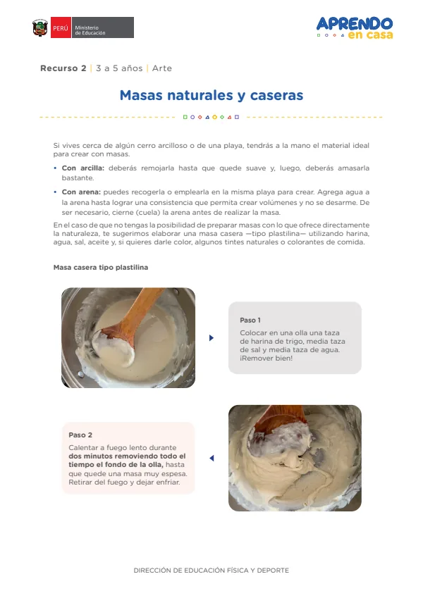Masas naturales y caseras: recurso, 2. 3 a 5 años, Arte (MINEDU) PDF 1 Portada de Masas naturales y caseras: recurso, 2. 3 a 5 años, Arte - MINEDU