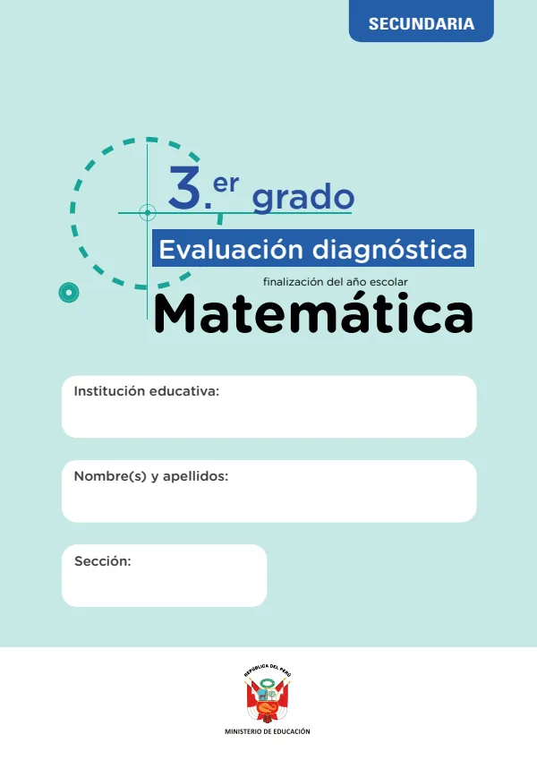 Matemática, evaluación diagnóstica, 3 grado: finalización del año escolar (MINEDU) PDF 1 Portada de Matemática, evaluación diagnóstica, 3 grado: finalización del año escolar - MINEDU