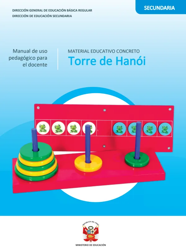 Material educativo concreto Torre de Hanói - Manual de uso pedagógico para el docente (MINEDU) PDF 1 Portada de Material educativo concreto Torre de Hanói - Manual de uso pedagógico para el docente - Guías docentes - MINEDU