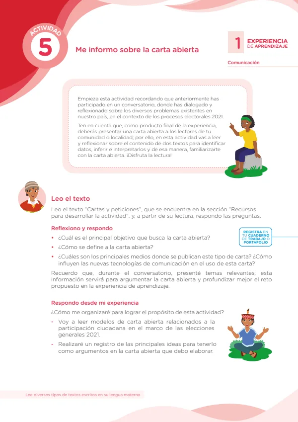 Me informo sobre la carta abierta , Actividad 5 - Comunicación - 5.° grado de Secundaria (MINEDU) PDF 1 Portada de Me informo sobre la carta abierta , Actividad 5 - Comunicación - 5.° grado de Secundaria - MINEDU