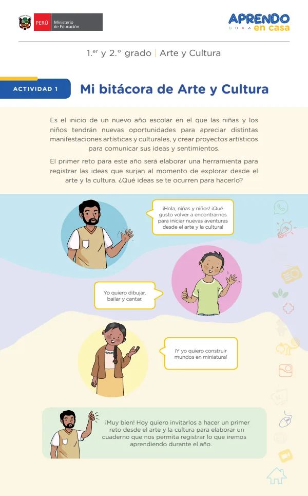 Mi bitácora de Arte y Cultura. 1.er y 2. grado (MINEDU) PDF 1 Portada de Mi bitácora de Arte y Cultura. 1.er y 2. grado - MINEDU