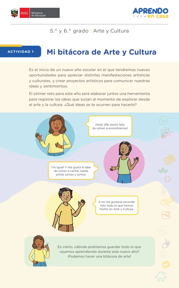 Mi bitácora de Arte y Cultura. 5. y 6. grado (MINEDU) PDF 1 Portada de Mi bitácora de Arte y Cultura. 5. y 6. grado - MINEDU