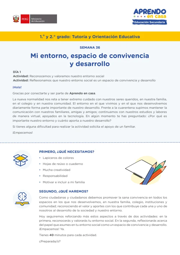 Mi entorno, espacio de convivencia y desarrollo - Secundaria (MINEDU) PDF 1 Portada de Mi entorno, espacio de convivencia y desarrollo - Secundaria - MINEDU