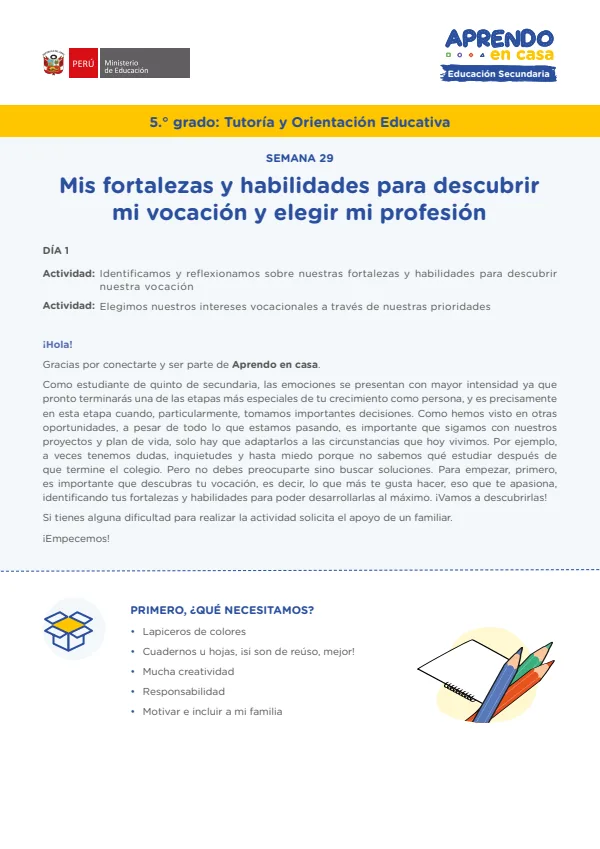 Mis fortalezas y habilidades para descubrir mi vocación y elegir mi profesión - 5.° grado de Secundaria (MINEDU) PDF 1 Portada de Mis fortalezas y habilidades para descubrir mi vocación y elegir mi profesión - 5.° - 5.º grado de Secundaria - MINEDU