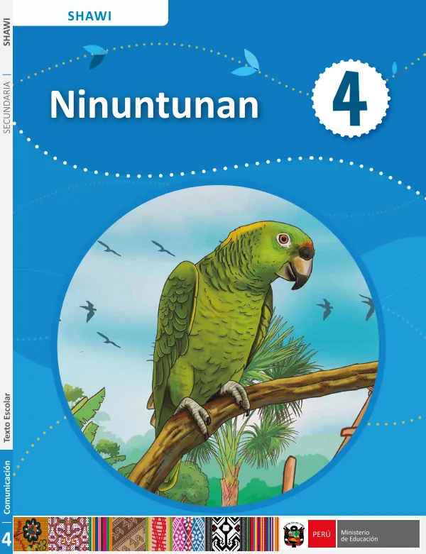Ninuntunan - 4 - Shawi: Texto de Comunicación del 4 Secundaria (MINEDU) PDF 1 Portada de Ninuntunan - 4 - Shawi: Texto de Comunicación del 4 Secundaria - MINEDU