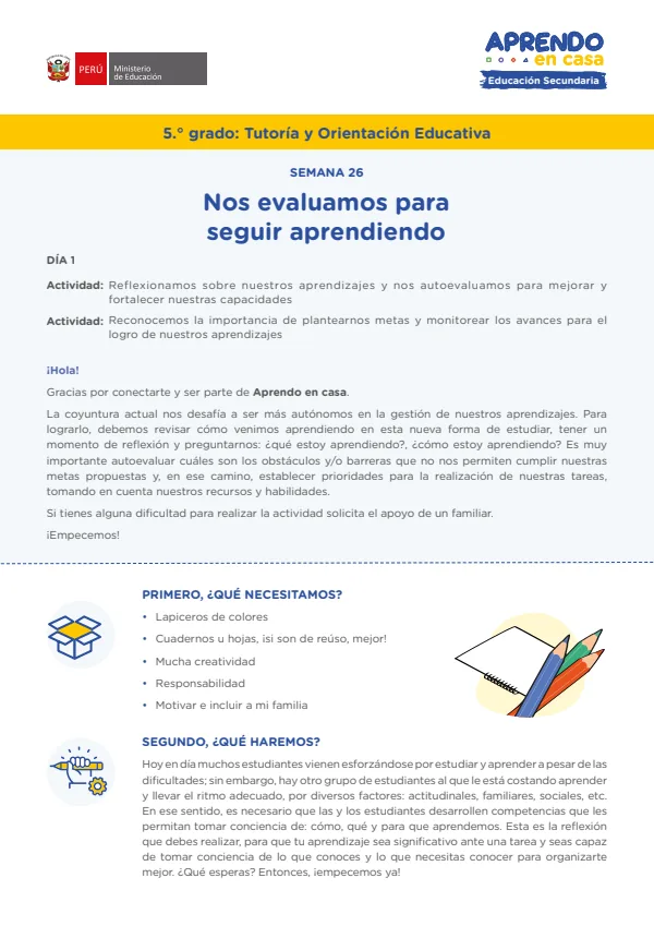 Nos evaluamos para seguir aprendiendo - 5.° grado de Secundaria (MINEDU) PDF 1 Portada de Nos evaluamos para seguir aprendiendo - 5.° grado de Secundaria - MINEDU