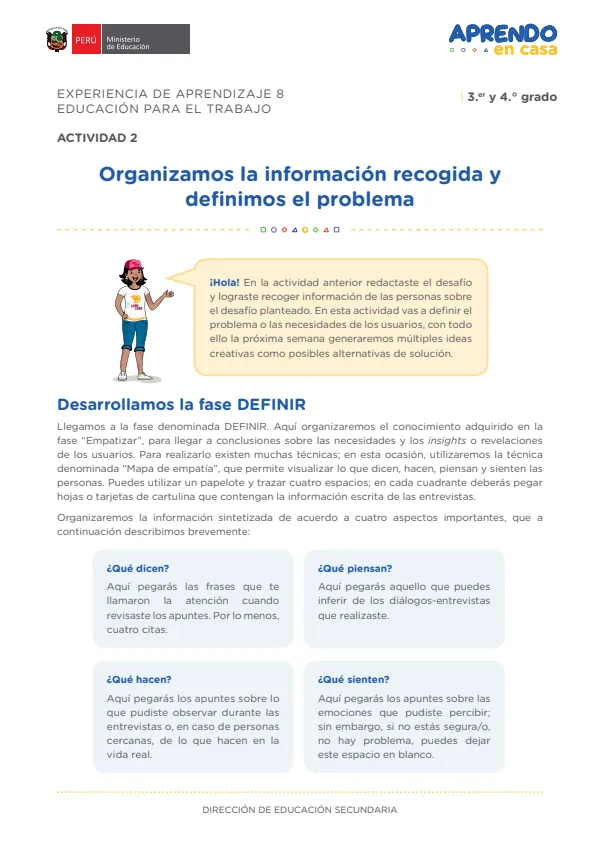 Organizamos la información recogida y definimos el problema: experiencia de aprendizaje 8 (MINEDU) PDF 1 Portada de Organizamos la información recogida y definimos el problema: experiencia de aprendizaje - 4.º grado de Secundaria - MINEDU