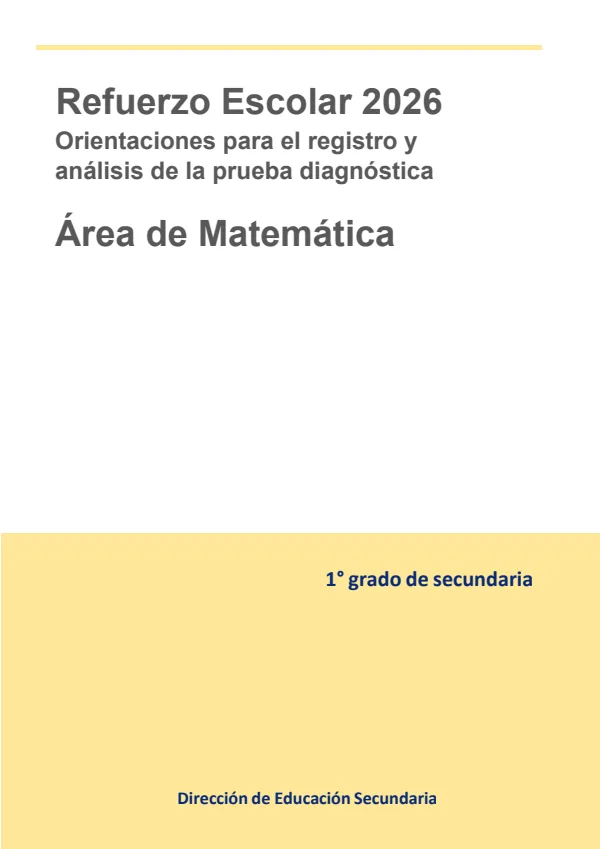 Orientaciones para el registro y análisis de la prueba diagnóstica. Matemática: 1 - Secundaria. Actualizado (MINEDU) PDF 1 Portada de Orientaciones para el registro y análisis de la prueba diagnóstica. Matemática: 1 - Evaluación diagnóstica - MINEDU