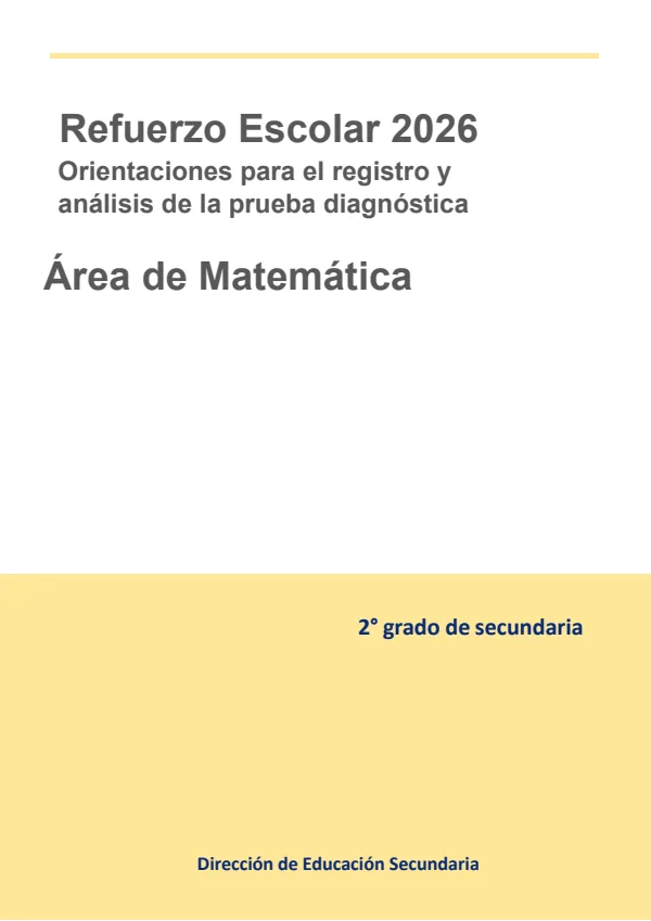 Orientaciones para el registro y análisis de la prueba diagnóstica. Matemática: 2 grado de Secundaria (MINEDU) PDF 1 Portada de Orientaciones para el registro y análisis de la prueba diagnóstica. Matemática: 2 grado - Evaluación diagnóstica - MINEDU