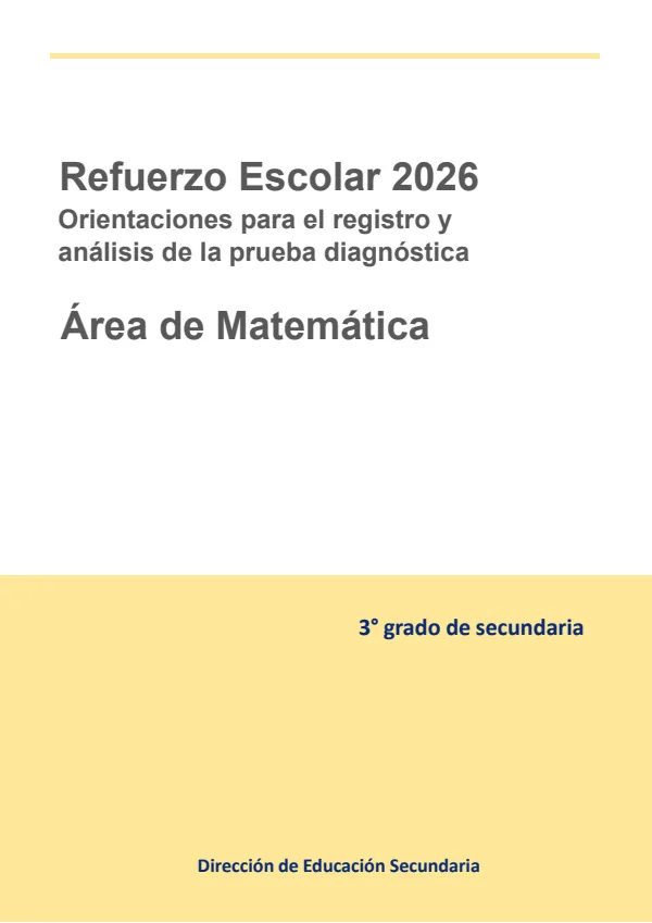 Orientaciones para el registro y análisis de la prueba diagnóstica. Matemática: 3 grado de Secundaria (MINEDU) PDF 1 Portada de Orientaciones para el registro y análisis de la prueba diagnóstica. Matemática: 3 grado - Evaluación diagnóstica - MINEDU