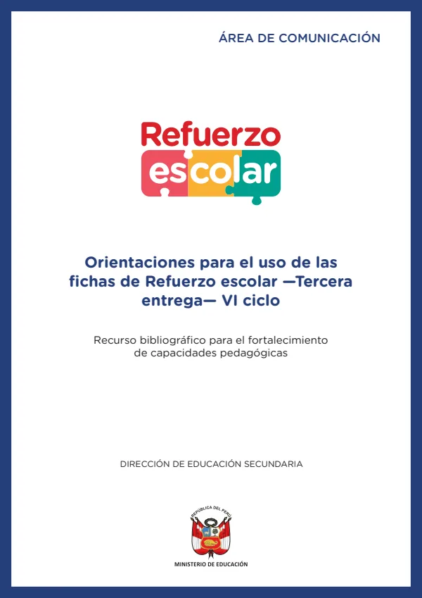Orientaciones para el uso de las fichas de Refuerzo escolar 2022: Comunicación: 1.er y 2 (MINEDU) PDF 1 Portada de Orientaciones para el uso de las fichas de Refuerzo escolar 2022: Comunicación: 1.er - Guías docentes - MINEDU