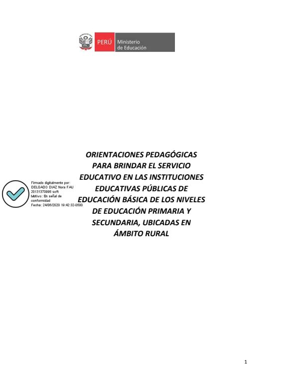 Orientaciones pedagógicas para instituciones públicas de educación básica en el ámbito rural (MINEDU) PDF 1 Portada de Orientaciones pedagógicas para instituciones públicas de educación básica en el ámbito - Primaria - MINEDU