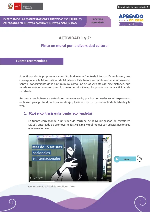 Pinto un mural por la diversidad cultural. Actividad 01 y 02: 5 grado (MINEDU) PDF 1 Portada de Pinto un mural por la diversidad cultural. Actividad 01 y 02: 5 grado - MINEDU