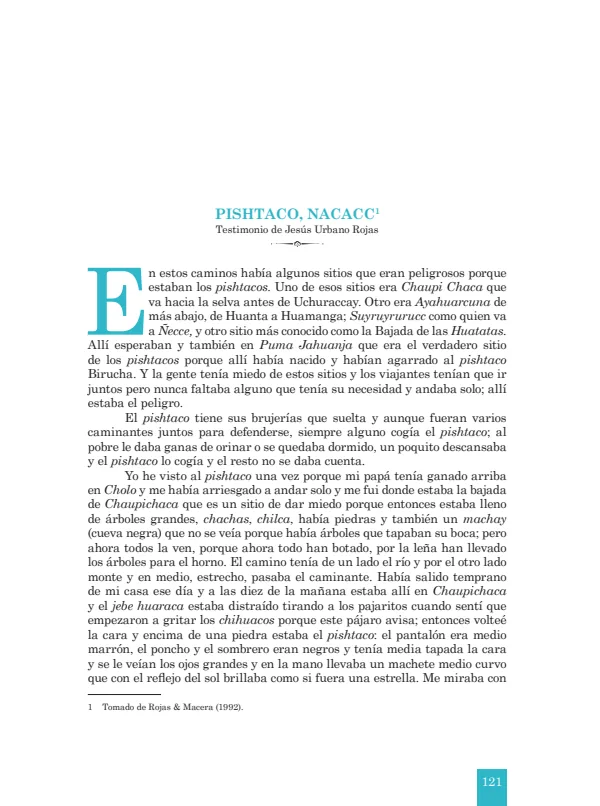 Pishtaco, Nacacc. Testimonio de Jesús Urbano Rojas - 3.° grado de Secundaria (MINEDU) PDF 1 Portada de Pishtaco, Nacacc. Testimonio de Jesús Urbano Rojas - 3.° grado de Secundaria - MINEDU