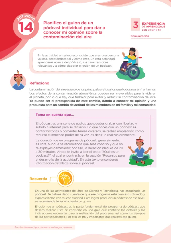 Planifico el guion de un pódcast individual - Secundaria (MINEDU) PDF 1 Portada de Planifico el guion de un pódcast individual - Secundaria - MINEDU